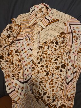 Free People Cream Multi-Pattern Floral & Stripe Button-Up Shirt